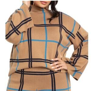 ELOQUII Windowpane Plaid Mock Neck Sweater 22/24